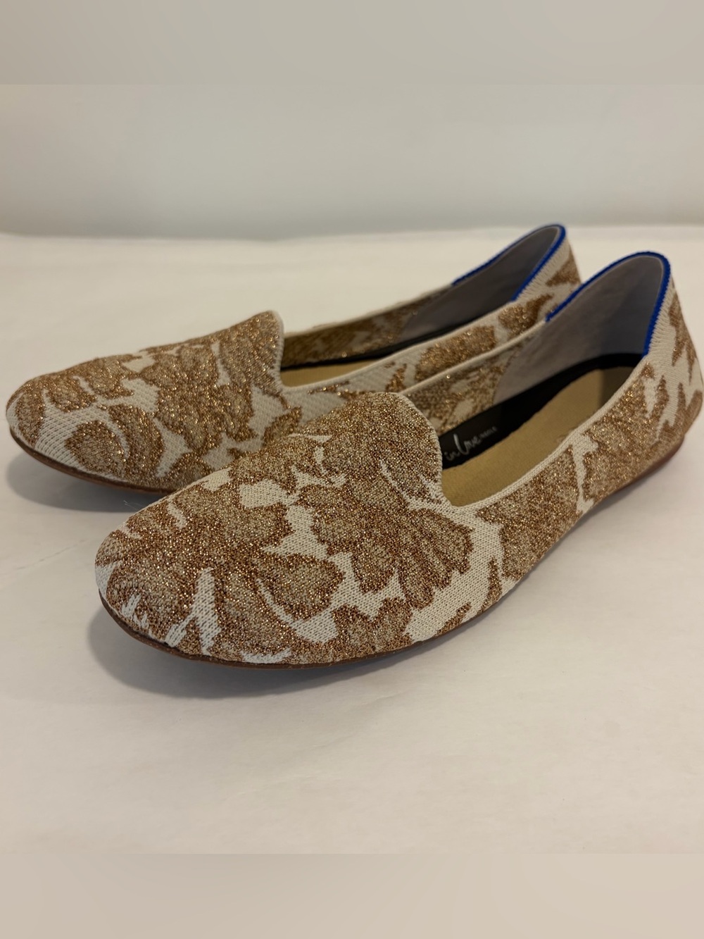 Rothys The Lounge Loafer Gold Chantilly Metallic Jacquard Flat Shoes Womens sz 9 - Picture 7 of 16